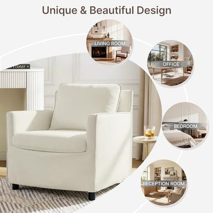 KISLOT, Upholstered Barrel Accent Chair, Cream White | Modern Single Sofa, Living Room, Bedroom, Reading Spaces, Office