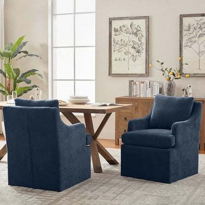 VKNOW Upholstered Dining Chairs Set of 2, Dining Room Chairs with Casters | Modern Rolling Dining Chairs with Armrest, Soft Chenille Fabric, Washable Cover, Easy Assembly, Living Room, Bedroom, Blue - color: Blue, size: 2