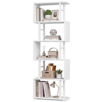 VASAGLE 6-Tier Book Shelf, S-Shaped Tall Book Shelf, Metal and Wood Display Shelf for Living Room and Office, Shelving Unit, 15 x 9.4 x 61.9 in, White, Barnet Collection ULLS172WB01 - color: White, style: 6-Tier (15"W)
