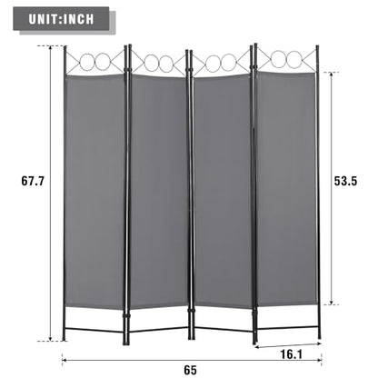 4 Panel Room Divider 6FT Steel Frame Screen Folding Privacy Divider Freestanding Partition for Home Office Bedroom,Grey - color: Grey