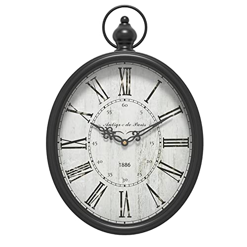 Menterry Large Oval Retro Wall Clock, Rustic Vintage Style, Antique Black | Battery Operated Silent Decor Wall Clocks for Living Room,Kitchen,Farmhouse,Office (15.5" H x 10.5" W) - color: Black