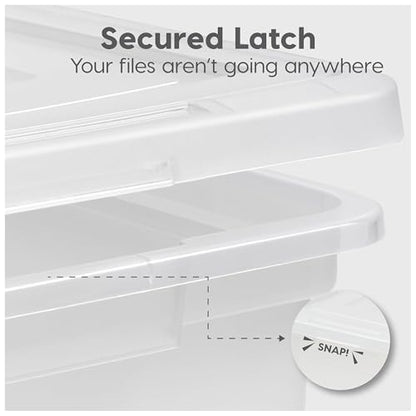 IRIS USA File Box, Plastic File Organizer with Lids for Letter/Legal File, Portable Document Box For Moving, Storage Bin with Durable and Secure Lid, Stackable Nestable BPA-Free, Clear 35 Qt. 8 Pack | Portable Moving Box, Stackable and Secure Storage, Dur