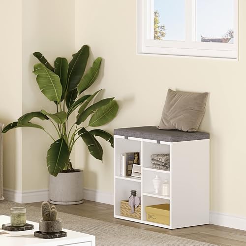GarveeLife Shoe Storage Bench with Cushion, 3-Tier Adjustable Shelf Shoe Cabinet, Small Shoe Rack Bench for Hallway, Living Room, Bedroom and Closet(White, 20 Inches)