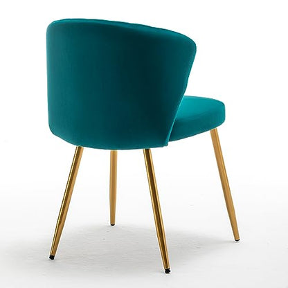 GDFStudio 30.71" Modern Velvet Accent Chair, Comfy Lounge Chair, Upholstered Side Chair with Channel Tufted Back, Gold Metal Legs, Armless Reading Chair for Living Room Bedroom Small Spaces, Teal Blue - color: Teal Blue + Polyester