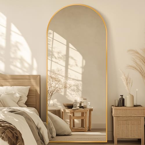 71"x28" Arched Full Length Mirror, Standing Floor Mirror, Gold | Aluminum Frame Full Body Mirror, HD Shatterproof Tempered Glass, Lean/Stand/Wall Mounted for Bedroom, Closet & Dressing Room - color: Gold, size: 71"L x 28"W