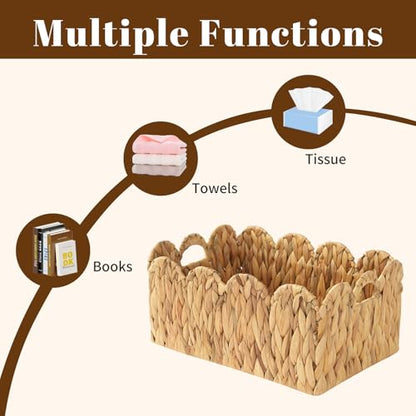 Wicker Storage Baskets with Handles, Woven Organizer, 2-Pack | 2-pack natural wicker baskets with handles in large and small sizes; woven organizers for home, kitchen and nursery storage. - size: 2PC, style: Wave