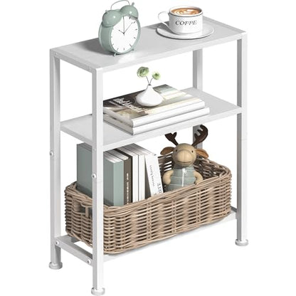 Narrow Side Table for Small Space, 2-Tier Small End Table with Shelf Holder, Slim Nightstand, Skinny Snack Couch Table in Living Room, Bedroom, Study, Kitchen and Balcony (White) - color: White