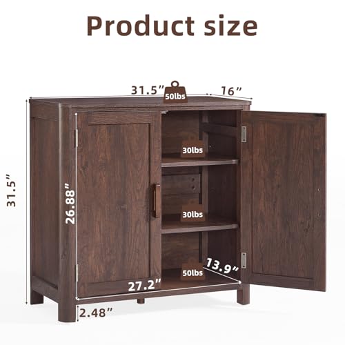 Joaxswe Sideboard Buffet Cabinet with Storage, 31.5" Arc-Shaped Credenza | 2 Doors & Adjustable Shelves, High Capacity, Sturdy Material, Coffee Bar Cabinet for Kitchen, Living Room, Entryway, Walnut - color: Walnut, size: 2door