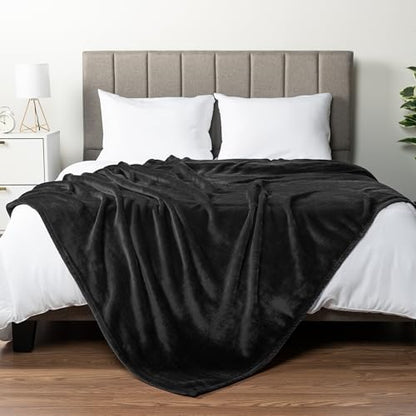 PAVILIA Black Fleece Bed Blanket Queen Size, Super Soft Fuzzy Flannel Throw for Couch Sofa, Luxury Plush Microfiber Large Throw Blanket Queen Bed, Home Cozy Velvet Gift Blanket, 90x90 - color: Black, size: 90 x 90 Inches - Queen