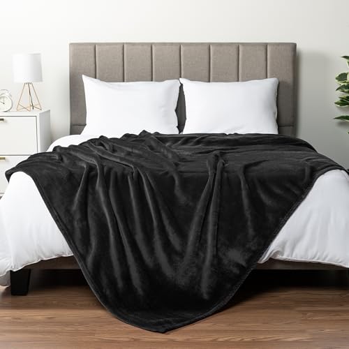 PAVILIA Black Fleece Bed Blanket King Size, Super Soft Fuzzy Flannel Throw for Couch Sofa, Luxury Plush Microfiber Large Throw Blanket King Bed, Home Cozy Velvet Gift Blanket, 90x108 - color: Black, size: 90 x 108 Inches - King