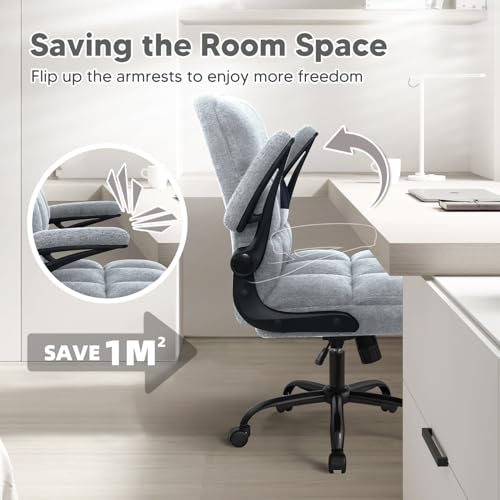 Home Office Chair with Wheels, Rolling Desk Chairs with Flip-up Armrest, Adjustable Office Computer Chair Teddy Fleece, Light Gray - color: Light Grey