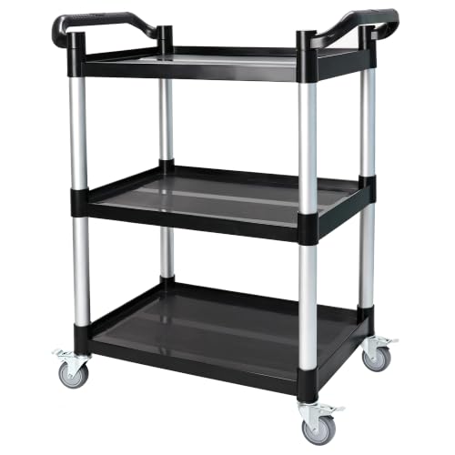 3-Tier Heavy Duty Utility Cart with 4 Silent Lockable Wheels (Small) | Easy Assembly, Lightweight Sturdy Mobility; Cart for Restaurant Salon Warehouse Office Hotel Janitorial Service &Household - size: Small