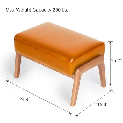 15inch Ottoman Foot Rest, Leatherette Ottoman Bench, Modern Accent Sofa Stool Foot Stool for Accent Chair, Walnut Wood Frame & Thickness Cushion, Yellowish - color: Yellow