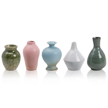 Ceramic Bud Vase Set of 5, Gradient Glaze Mini Small Vases | Ideal for living room, dining table, office desk, bedroom, fireplace mantle decor, or housewarming gift.