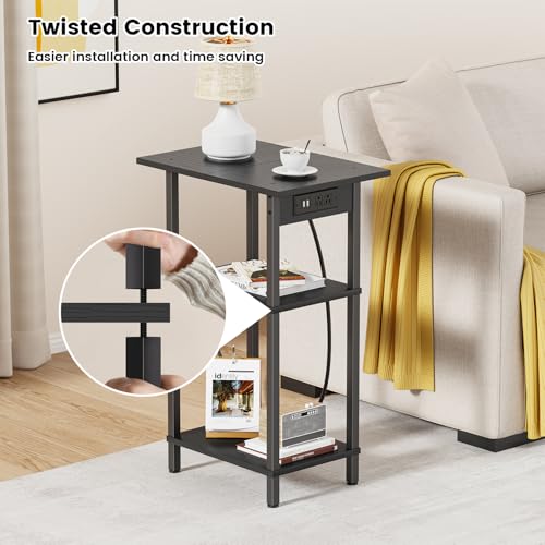 Asgolion Tall End Table with Charging Station, Tall Nightstand with Storage | 30 Inch Tall Side Table, Accent Table Stand, Small Entryway Table, Bedroom Tall Nightstand, Living Room, Office, Black - color: Black, size: 30"H