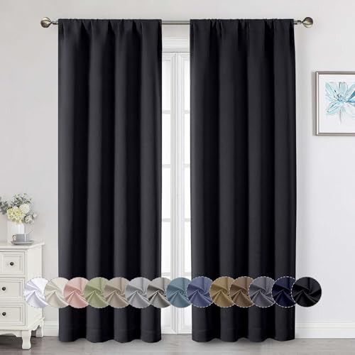 Black Blackout Curtains 84 Inch Length 2 Panels Set, Soft Solid Thermal Insulated Room Darkening Curtains 84 Inches Long for Bedroom Living Room, Rod Pocket Drape, Black, Each 40" Wx84 L - color: Black, size: 40"W x 84"L (Pack of 2)