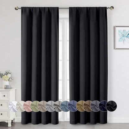 Black Blackout Curtains 84 Inch Length 2 Panels Set, Soft Solid Thermal Insulated Room Darkening Curtains 84 Inches Long for Bedroom Living Room, Rod Pocket Drape, Black, Each 40" Wx84 L - color: Black, size: 40"W x 84"L (Pack of 2)