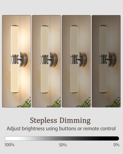Rayogale Nickel Wireless Battery Operated Wall Sconces with Remote | White Glass Rechargeable Wall Lights Set of 2 with Timer Function Dimmable for Living Room Bedroom Emergency 3000K, 20.5 Inch - color: Nickel(White Lampshades)