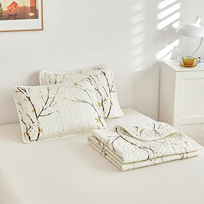 Quilt Set King Size Cream White with Black Branch Bedding Set 88x88 Soft Microfiber Lightweight Coverlet Bedspread Summer 3 Pc Bed Cover for (1 Quilt+ 2 Shams) - color: Cream, size: King(102x88)