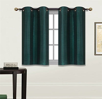Elegant Home 2 Panels Tiers Grommets Small Window Treatment Curtain Faux Silk Insulated Blackout Drape Short Panel 28" W X 36" L Each for Kitchen Bathroom or Any Small Window # D24 (Hunter Green) - color: Hunter Green