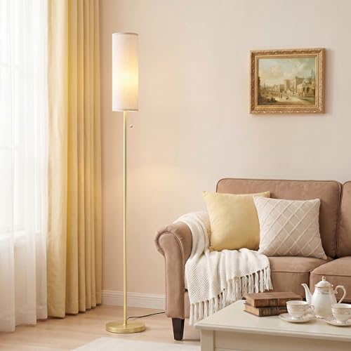 64" Floor Lamp with Bulb & Lampshade & Chain Switch, Beige & Gold | 3 Color Temperature,9W LED bulb,Minimalist Floor Lamp,Tall Pole Lamps,Living Room,Bedrooms,for Study,Office - color: beige & gold, size: 64.56 inches 1PCS