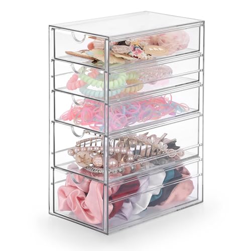 Hipiwe 5-Drawers Plastic Storage Organizer Clear Hair Accessories Organizer | Large Capacity Drawers Box for Bathroom, Dresser, Cosmetic Hair Tie Container for Women - size: 5-Drawers, 6.9"Lx4.1"Wx9.8"H