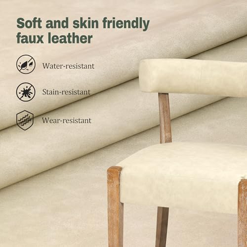RNKSFX Modern Dining Chairs Set of 2, Faux Leather Upholstered Kitchen & Dining Room Chairs, Mid Century Modern Wooden Dining Chairs Oversized Sturdy Rounded Chairs Curved Back, Beige - color: Beige