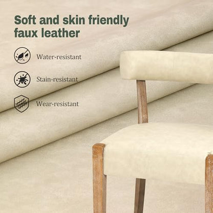 RNKSFX Modern Dining Chairs Set of 2, Faux Leather Upholstered Kitchen & Dining Room Chairs, Mid Century Modern Wooden Dining Chairs Oversized Sturdy Rounded Chairs Curved Back, Beige - color: Beige
