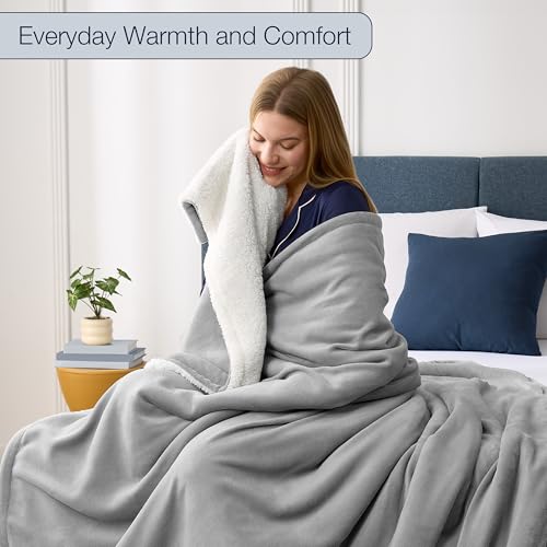 Casual Living Queen Sherpa Blanket, Reversible Fleece, 90" x 90", Grey | Cozy Sherpa Reverse, Oversized Coverage, Hypoallergenic, OEKO-TEX Compliant, Machine Washable, Plush Fleece Face - color: Grey, size: Full/Queen 90 x 90-inch