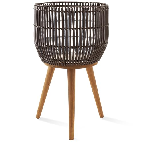 Casafield Indoor Planter with Stand, Dark Brown Floor Planter with Wood Legs, Large Plant Pot Cover with Liner for Houseplants, Flower Pots and Trees - color: Dark Brown With Natural Legs