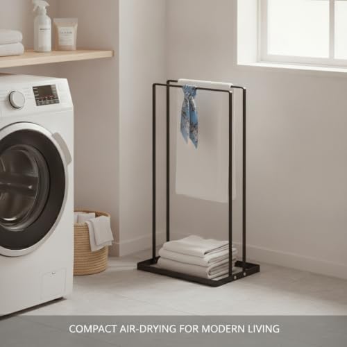 Compact Carbon Steel Standing Dry Rack for Small Spaces - Indoor Floor Clothes Hanger for Apartments & Dorms, Black