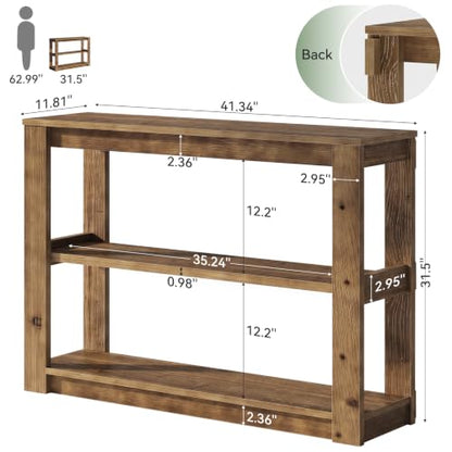 41.34" Solid Wood Console Table, Narrow Entryway Table with 3-Tier Shelves | Farmhouse Sofa Table with Storage; Versatile Accent Table for Living Room, Hallway, Foyer; Space-Saving 11.81" Depth