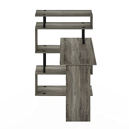 Furinno Classic Desk, 40" Wide L-Shape Gaming Desk, Computer Desk, Writing Desk with 5-Tier S-Shaped Side Shelves for Home Office, Study Room, Dorm, Bedroom, French Oak - color: French Oak/Black, style: 5-Tier Side Shelves