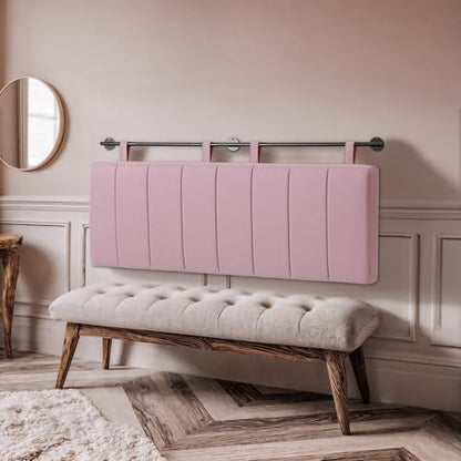 Queen Headboard Only, Wall Mounted Hanging Upholstered Bed Head Board | Modern Vertical Channel Design of Fine Linen, Elegant Pink Fluted Headboard for Bedroom (Pink, Queen Size) - color: Linen/Pink, size: Queen