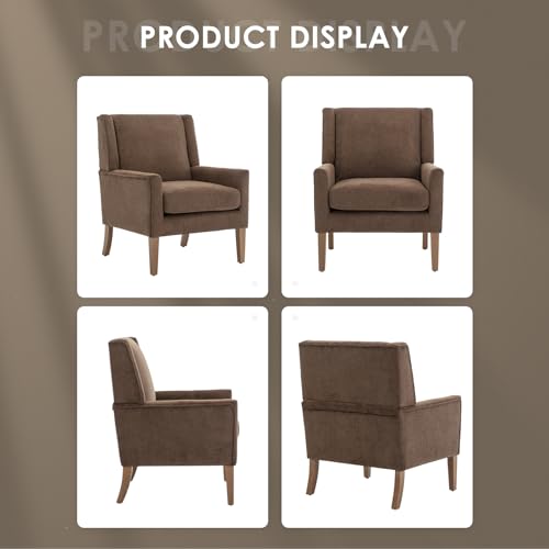 COLAMY Modern Wingback Living Room Chair, Upholstered Fabric Accent Armchair, Single Sofa Chair with Lounge Seat and Wood Legs for Bedroom/Office/Reading Spaces, Brown - color: Brown, size: Set of 1