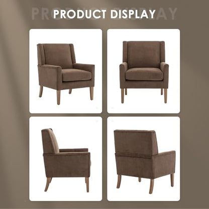 COLAMY Modern Wingback Living Room Chair Set of 2, Upholstered Fabric Accent Armchair, Single Sofa Chair with Lounge Seat and Wood Legs for Bedroom/Office/Reading Spaces, Brown - color: Brown, size: Set of 2