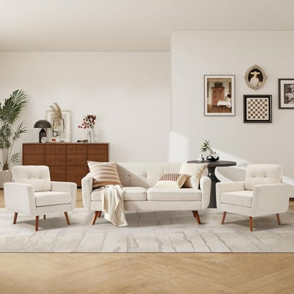 Tbfit Linen Fabric Single Sofa, Accent Chair, Mid Century Modern Armchair for Living Room, Bedroom Button Tufted Upholstered Comfy Reading Sofas, Beige - color: Beige, size: Single