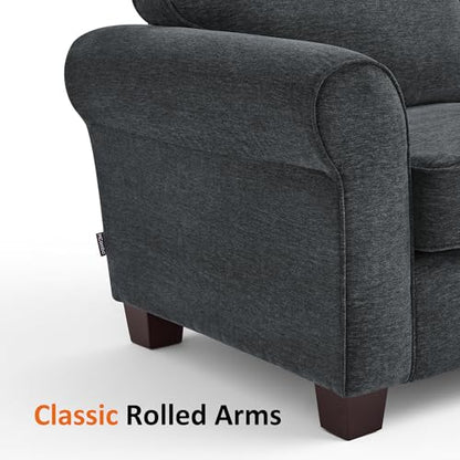 MCombo 67.7" Loveseat Sofa, 2-Seater Small Couch for Small Spaces, Classic Rolled Arm Upholstered Sofa with Solid Wood Legs for Living Room, Removable Cover, Chenille Fabric VE730 (Dark Grey) - color: Dark Grey