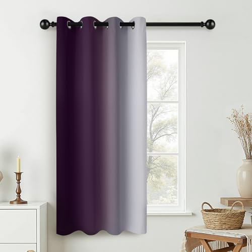 COSVIYA Curtains & Drapes Ombre Purple Gradient Drape 63 inch Long 1 Panel,Grommet Room Darkening Light Blocking Insulated Thermal Window Treatments for Bedroom/Living Room,52x63 inches - color: Purple to Grayish White, size: 52"W x 63"L (Pack of 1)