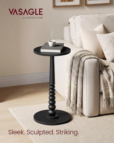 VASAGLE Round Side Table, Small Drink End Table, Solid Wood Leg | Accent Nightstand, Mid-Century Modern, for Living Room Bedroom, Ink Black, MARIEL Collection, ULET293BC01S - color: Ink Black, size: Round
