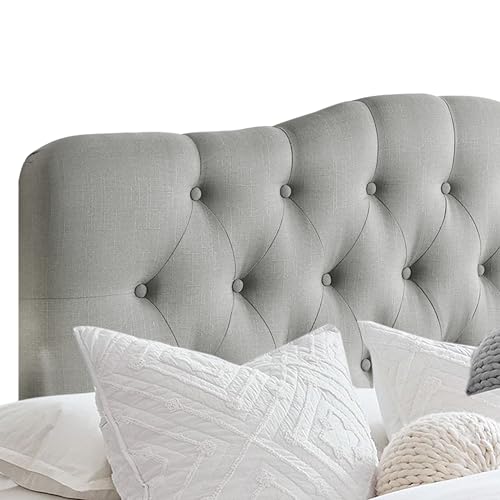 Rosevera Givanna Adjustable Height Headboard with Linen Upholstery and Button Tufting for Bedroom, Queen, Gray Linen - color: Gray Linen, size: Queen