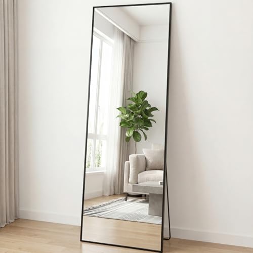 Sweetcrispy 58"x19" Full Length Mirror, Leaning or Standing Full Body Mirror with Aluminum Alloy Thin Frame, Suitable for Bedroom, Living Room, Cloakroom, Black | Aluminum Alloy Thin Frame, Floor or Standing, Suitable for Bedroom, Living Room, Cloakroom -