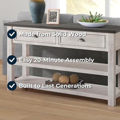 Martin Svensson Home Monterey Solid Wood Sofa Console Table, White & Grey | Farmhouse Style, Pine Wood, Two Drawers, Two Open Shelves for Storage - color: White With Grey Top