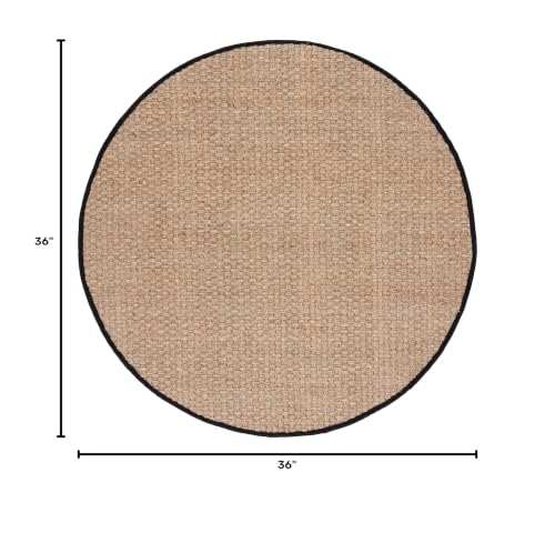 Safavieh Area Rug 3' Round - Natural Fiber Collection - Natural & Black, Seagrass, Basketweave Pattern with Border (NF114C) - color: Natural/Black, size: 3' (Round)