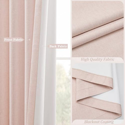 Linen Blackout Curtains 36 Inch Long 2 Panels with Back Tab Pink | Thermal Insulated, Room Darkening, Noise Reducing, Suitable for Bedroom, Living Room, Kitchen, Linen Textured, Rod Pocket - color: Pink, size: 50"W x 36"L (Pack of 2)