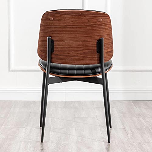 LUNLING Dining Chairs Set of 2 Mid Century Modern Retro Faux Leather Chair with Walnut Bentwood Upholstered Seat Metal Legs Chairs,Adjustable Foot for Kitchen Dining Room Chairs(Black) - color: Black, size: Set of 2