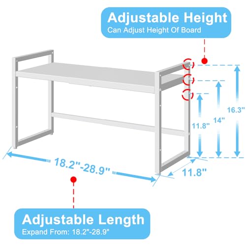 Expandable Kitchen Storage Shelves,110LBS Heavy Duty Metal Shelving Units and Storage For Small Appliance, Adjustable Stackble Storage Shelf Organizer For Kitchen Cabinet Pantry Warehouse Garage,White - size: 11.8"D x 28.9"W x 16.3"H