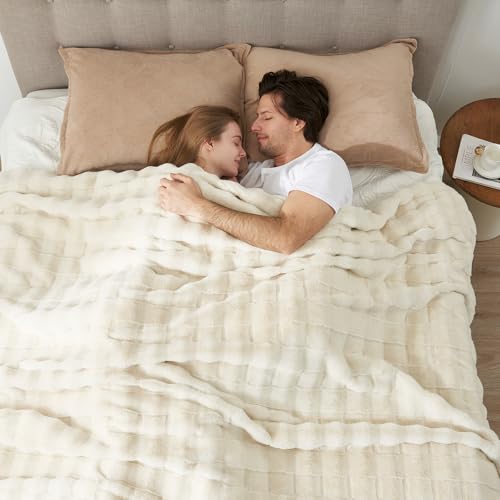 Cozy Bliss Fluffy Faux Fur Throw Blanket for Couch,Warm Cozy Soft Cream White Throw Blankets for Sofa Bed Living Room,60x80 Inches - color: Cream White, size: Twin(60" x 80")