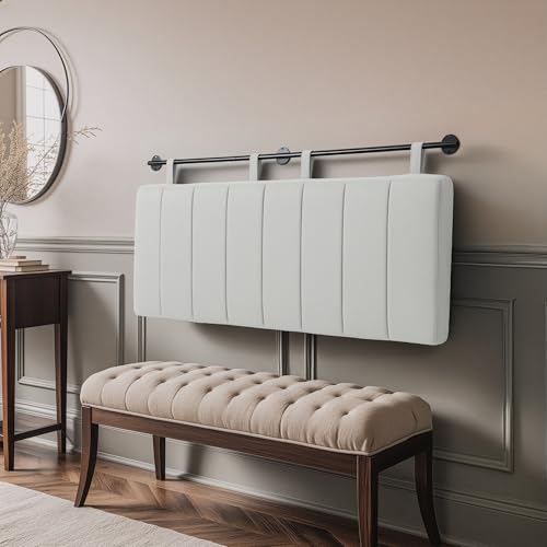Queen Headboard Only, Wall Mounted Hanging Upholstered Bed Head Board | Modern Vertical Channel Design of Fine Linen, Elegant Light Yellow Fluted Headboard for Bedroom (Light Yellow, Queen Size ) - color: Linen/Light Yellow, size: Queen