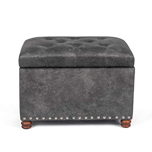 Adeco High End Classy Tufted Accents Rectangular Storage Bench Ottoman Footstool,Heather Gray - color: Grey - Tufted